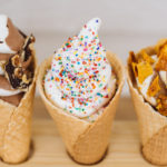 Waffle Cones with Brickle, Raindbow Sprinkles and Pine-Nut Honeycomb Crunch